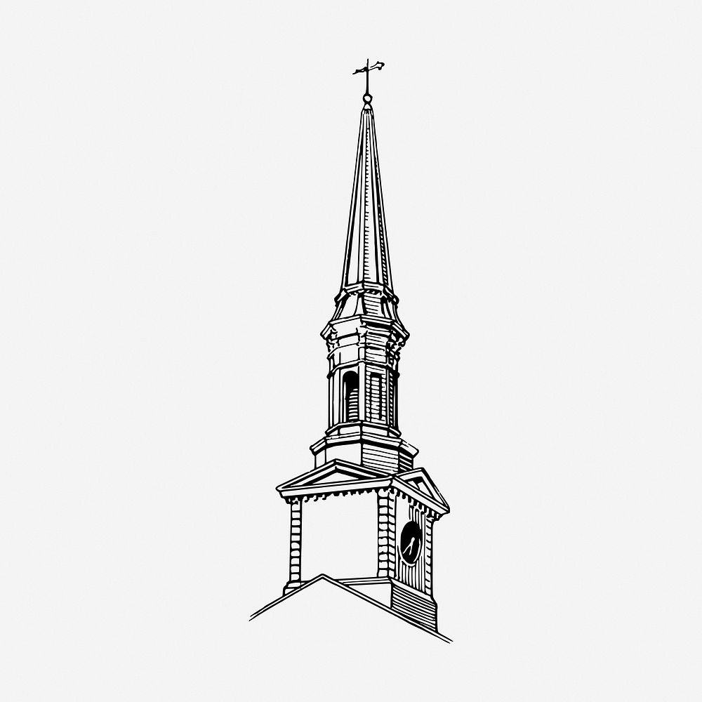 Cathedral steeple vintage illustration. Free public domain CC0 image.