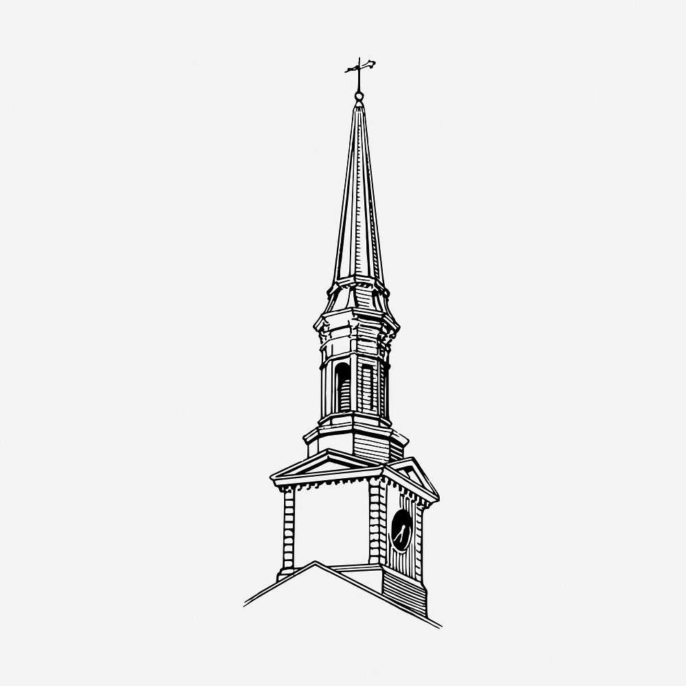 Cathedral steeple clipart, vintage architecture illustration psd. Free public domain CC0 image.