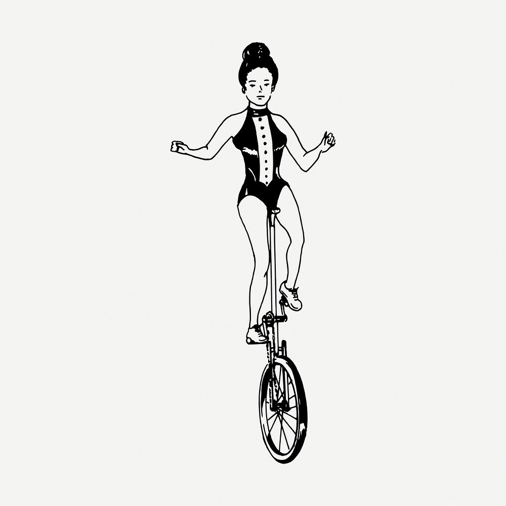 Unicycle lady clipart, vintage illustration psd. Free public domain CC0 image.