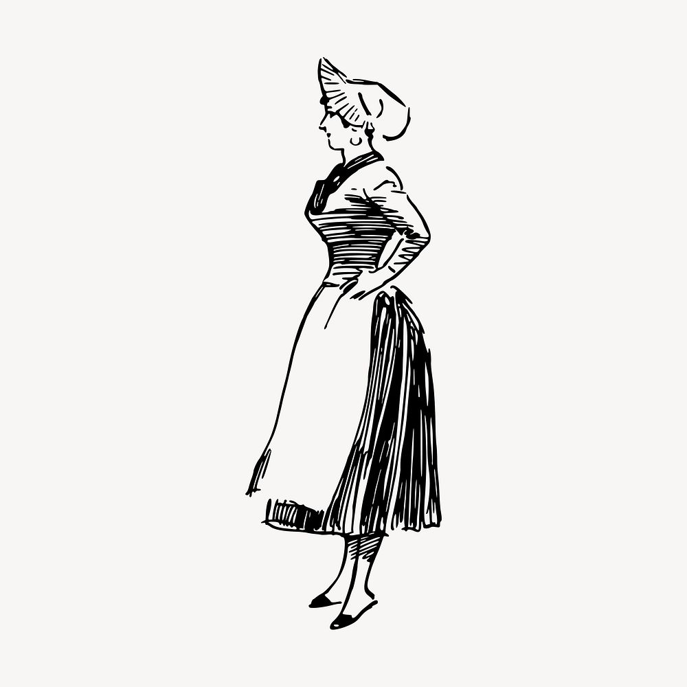 Maid, servant drawing, vintage illustration vector. Free public domain CC0 image.