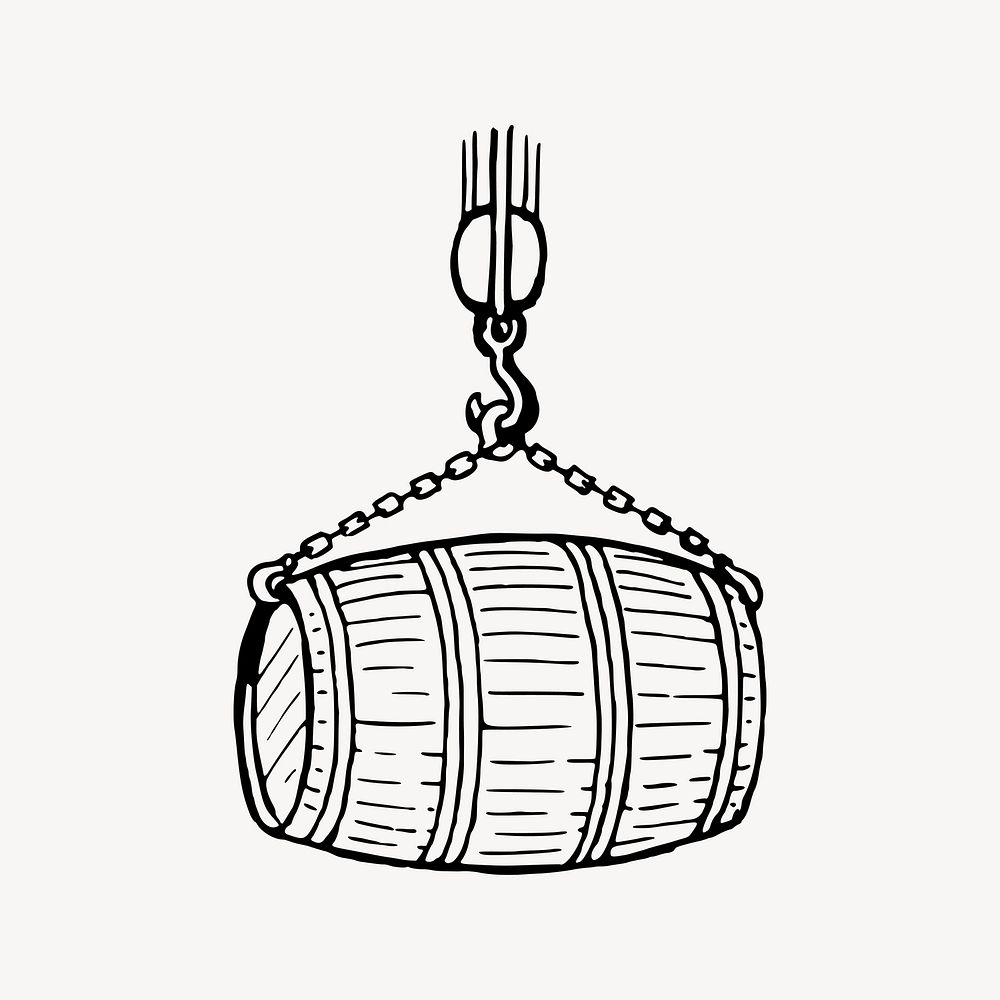 Wooden barrel drawing, vintage object illustration vector. Free public domain CC0 image.
