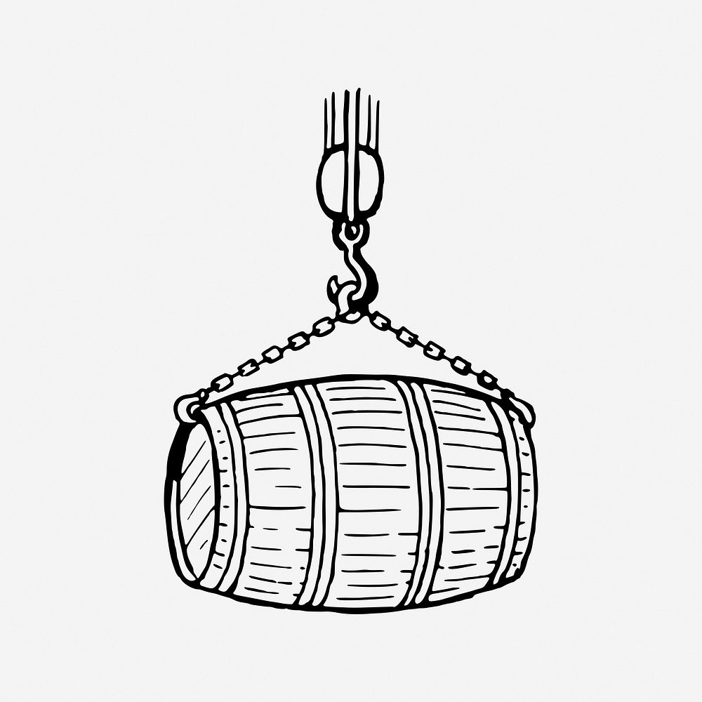 Wooden barrel vintage object illustration. Free public domain CC0 image.