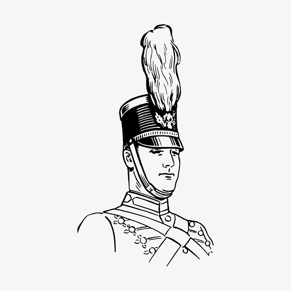Soldier wearing Shako drawing, vintage illustration vector. Free public domain CC0 image.