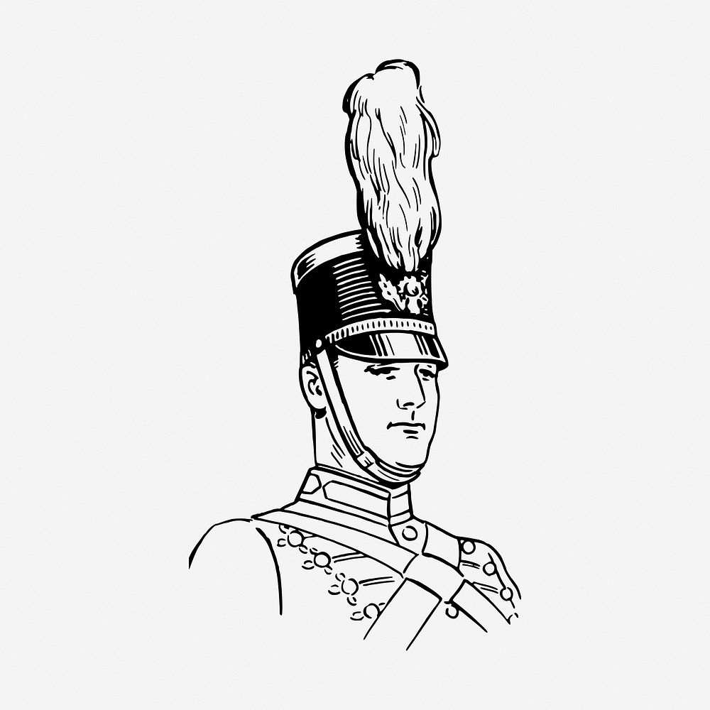 Soldier wearing Shako vintage illustration. Free public domain CC0 image.