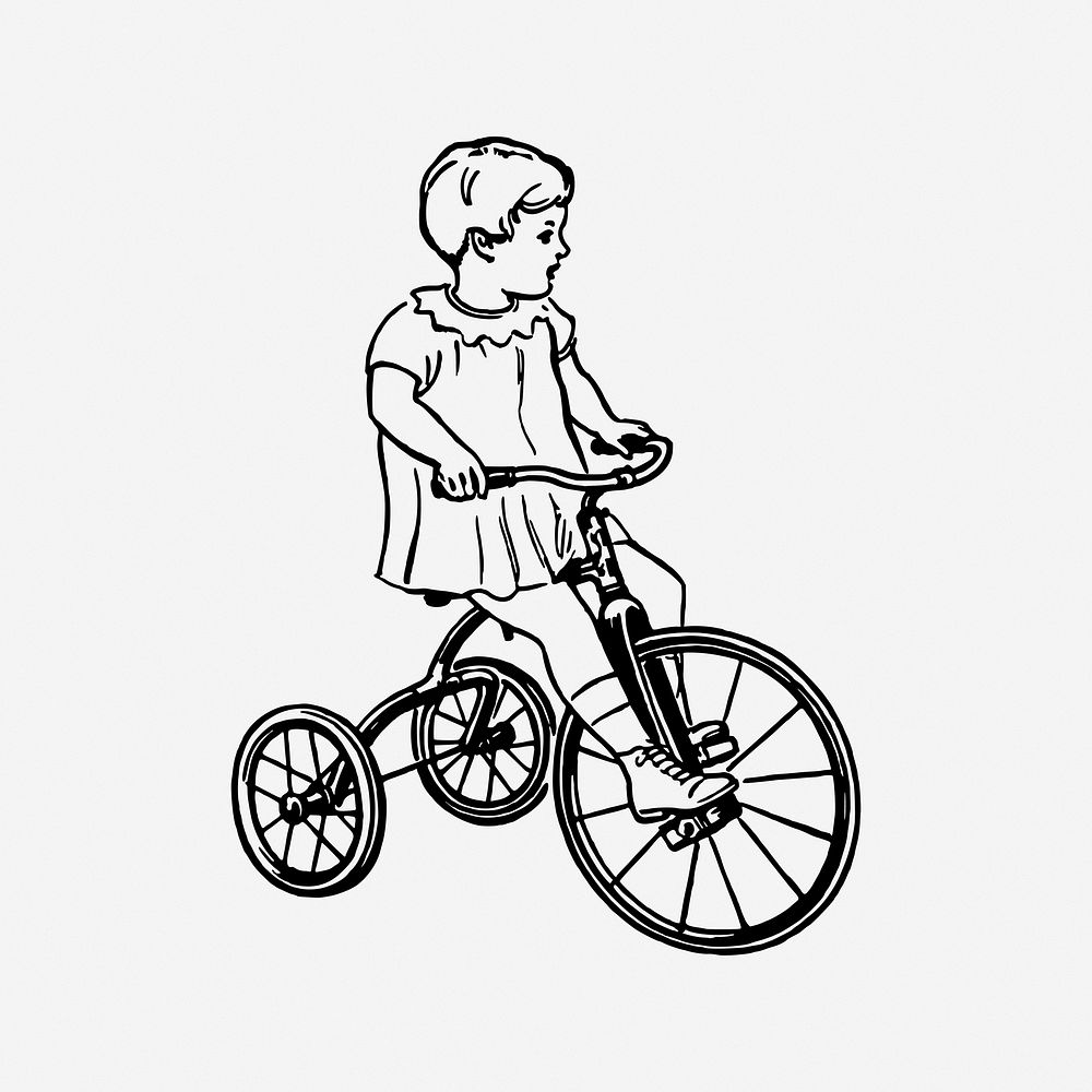 Girl riding bicycle vintage transportation illustration. Free public domain CC0 image.