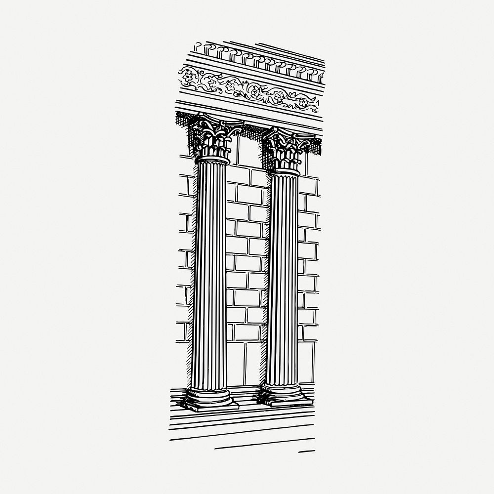European semi-columns clipart, vintage architecture illustration psd. Free public domain CC0 image.