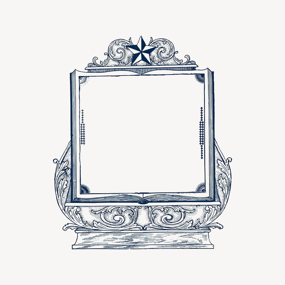 Star ornate frame drawing, vintage illustration vector. Free public domain CC0 image.