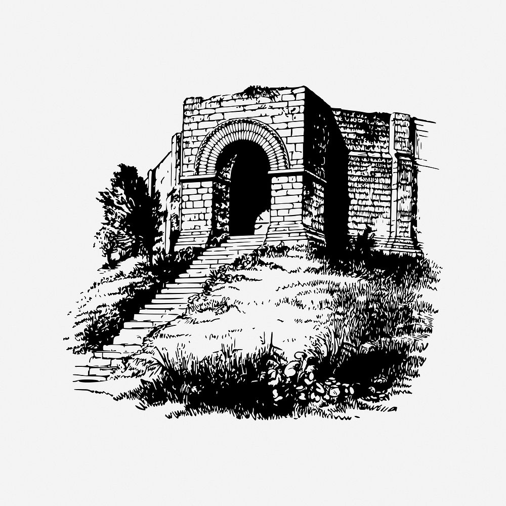 Castle gate vintage illustration. Free public domain CC0 image.