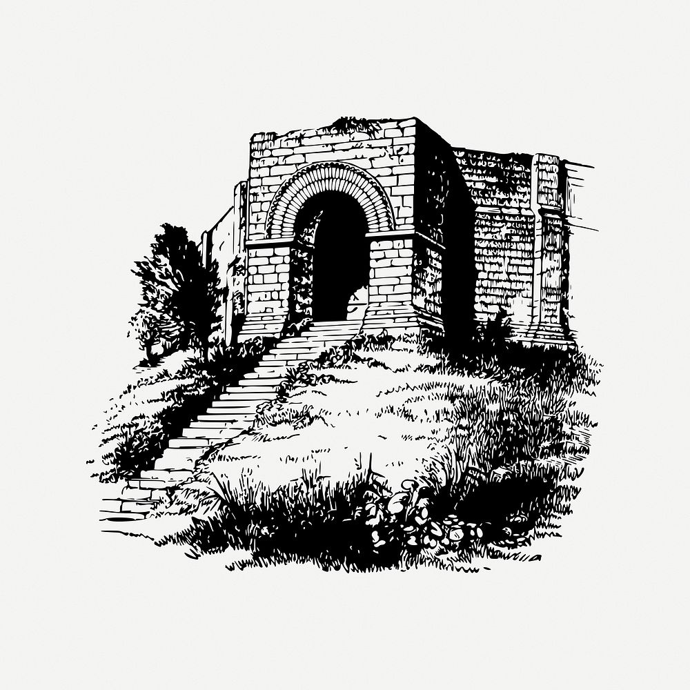 Castle gate clipart, vintage architecture illustration psd. Free public domain CC0 image.
