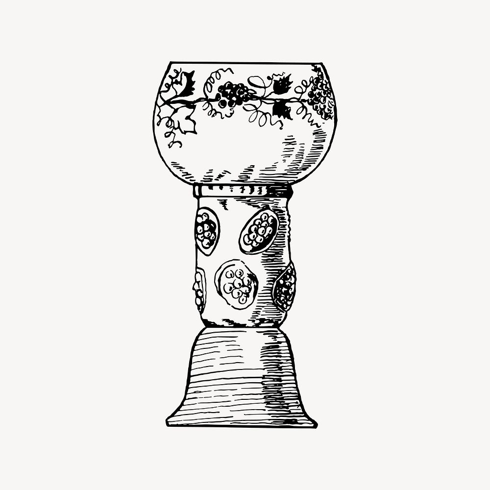 Medieval wine glass drawing, vintage object illustration vector. Free public domain CC0 image.
