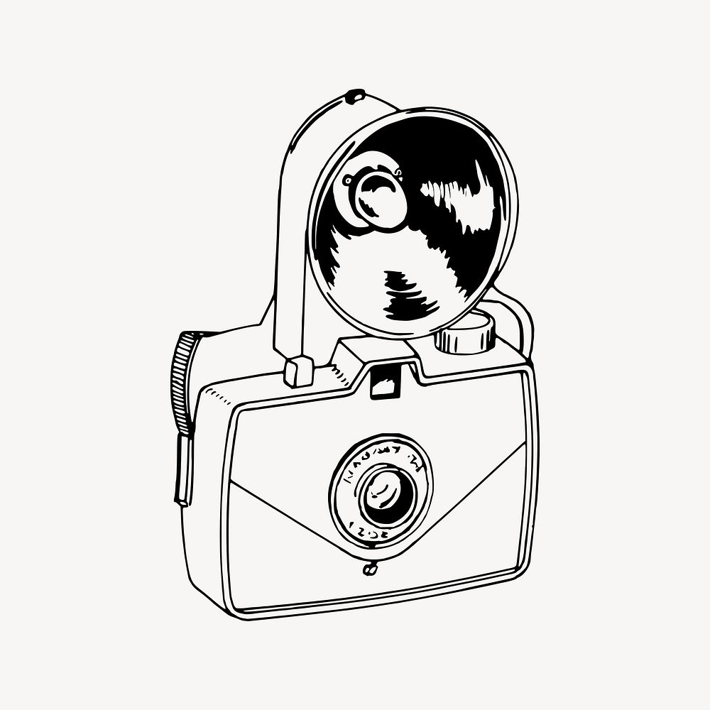 Old camera drawing, vintage object illustration vector. Free public domain CC0 image.