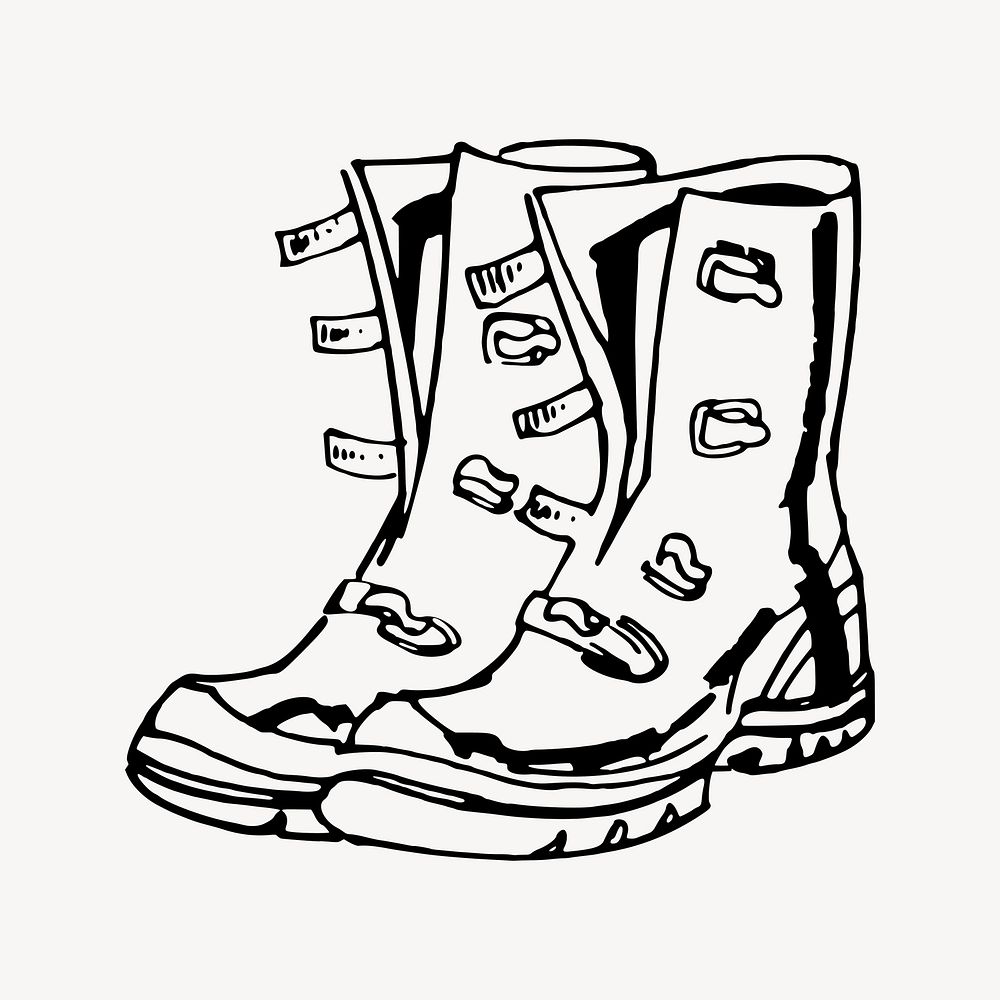 Boots drawing, vintage footwear illustration vector. Free public domain CC0 image.