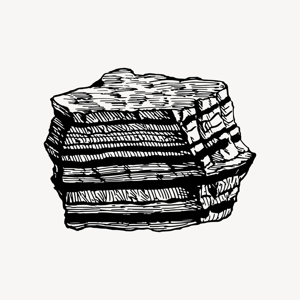 Layered rock drawing, vintage object illustration vector. Free public domain CC0 image.