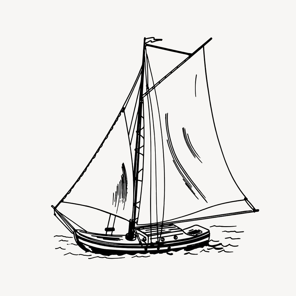 Sailboat drawing, vintage transportation illustration vector. Free public domain CC0 image.