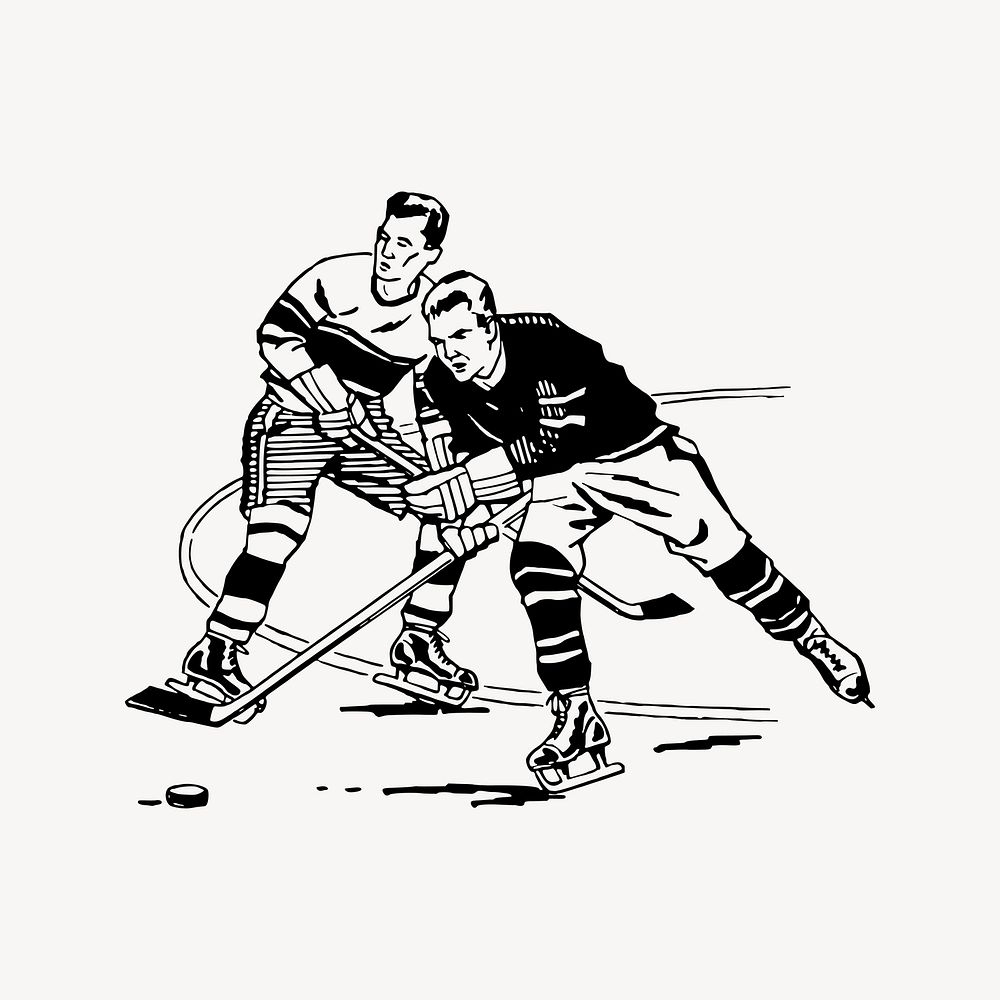 Ice hockey players drawing, vintage sport illustration vector. Free public domain CC0 image.