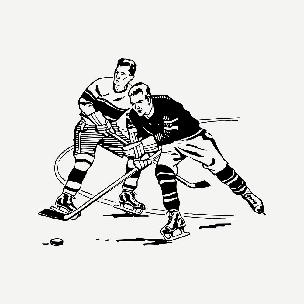Ice hockey players clipart, vintage sport illustration psd. Free public domain CC0 image.