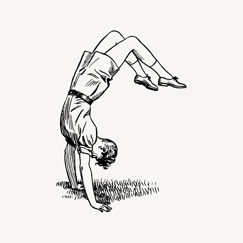 Boy doing handstand drawing, vintage illustration vector. Free public domain CC0 image.