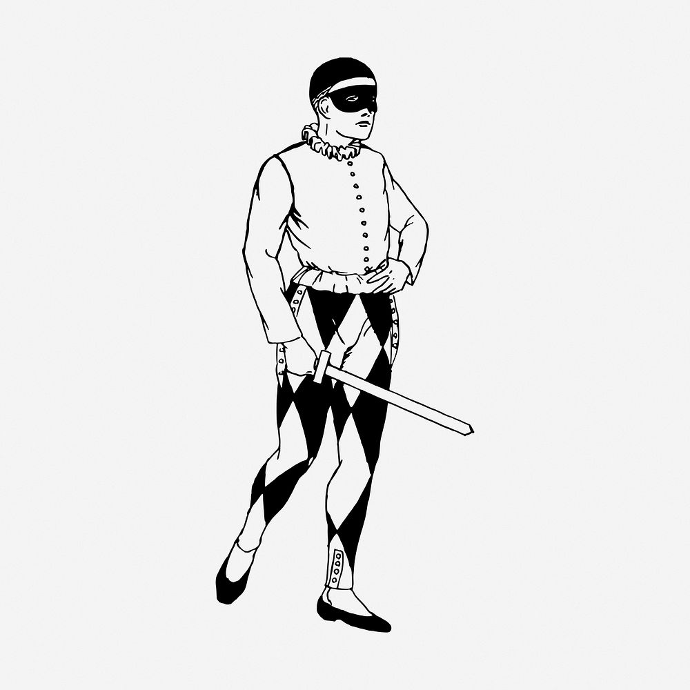 Harlequin, joker medieval illustration. Free public domain CC0 image.