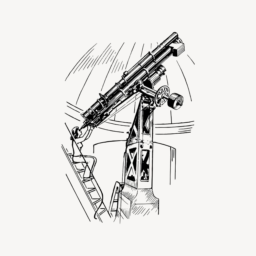Astronomical telescope drawing, vintage object illustration vector. Free public domain CC0 image.