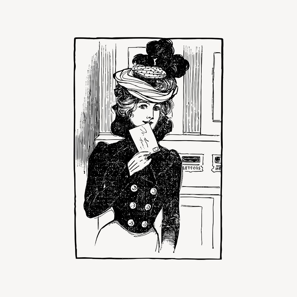 Victorian letter lady drawing, vintage illustration vector. Free public domain CC0 image.