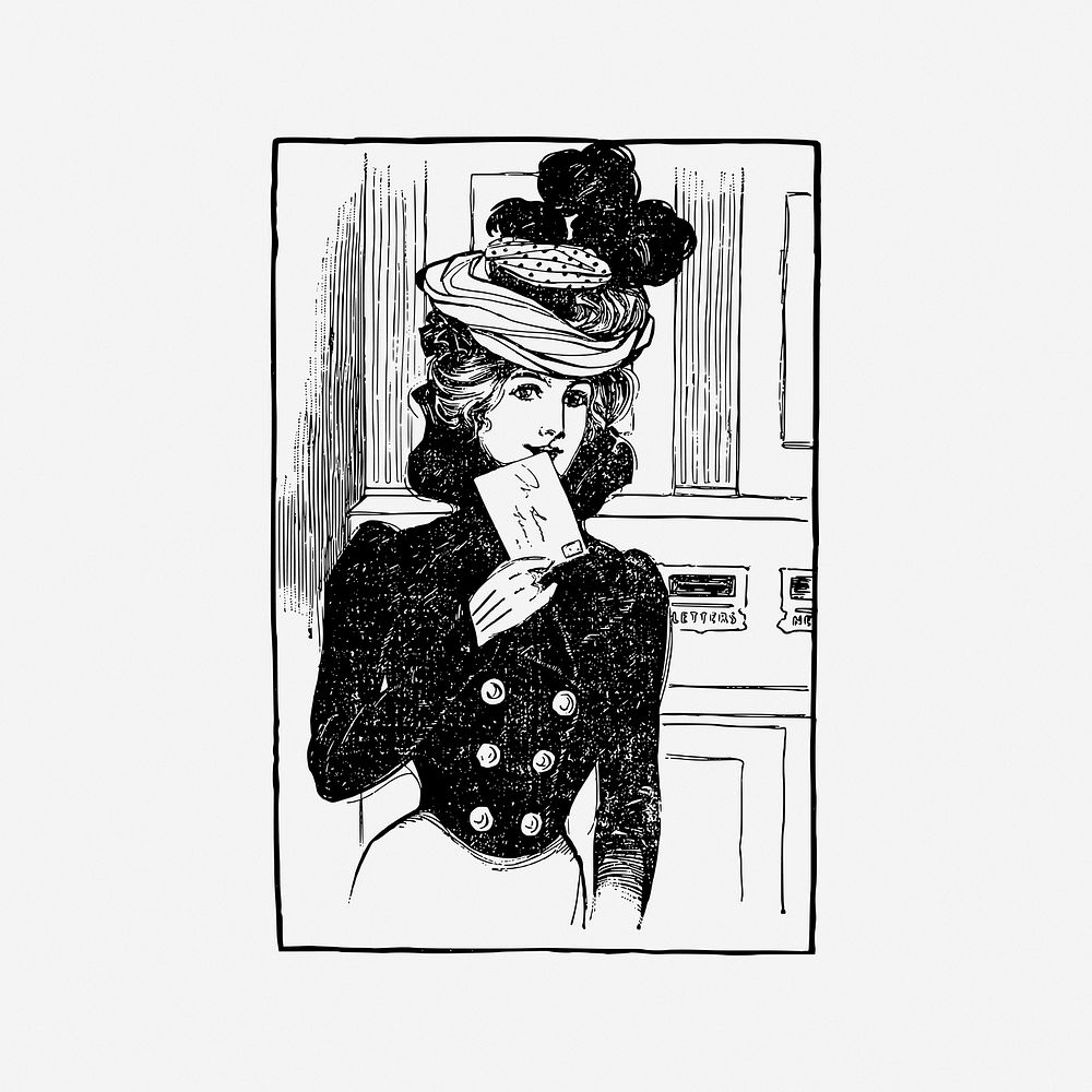 Victorian letter lady vintage illustration. Free public domain CC0 image.