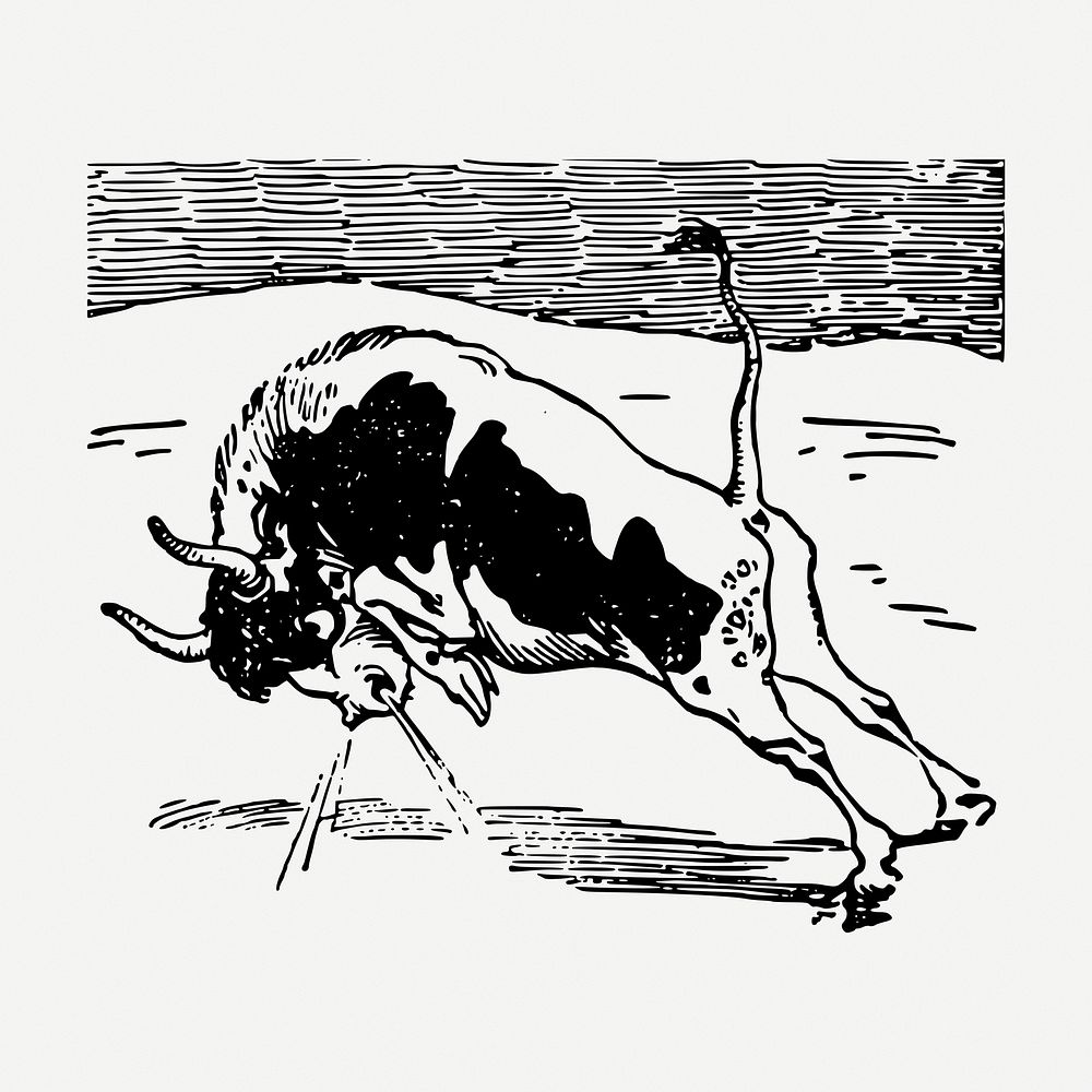 Bull clipart, vintage animal illustration psd. Free public domain CC0 image.