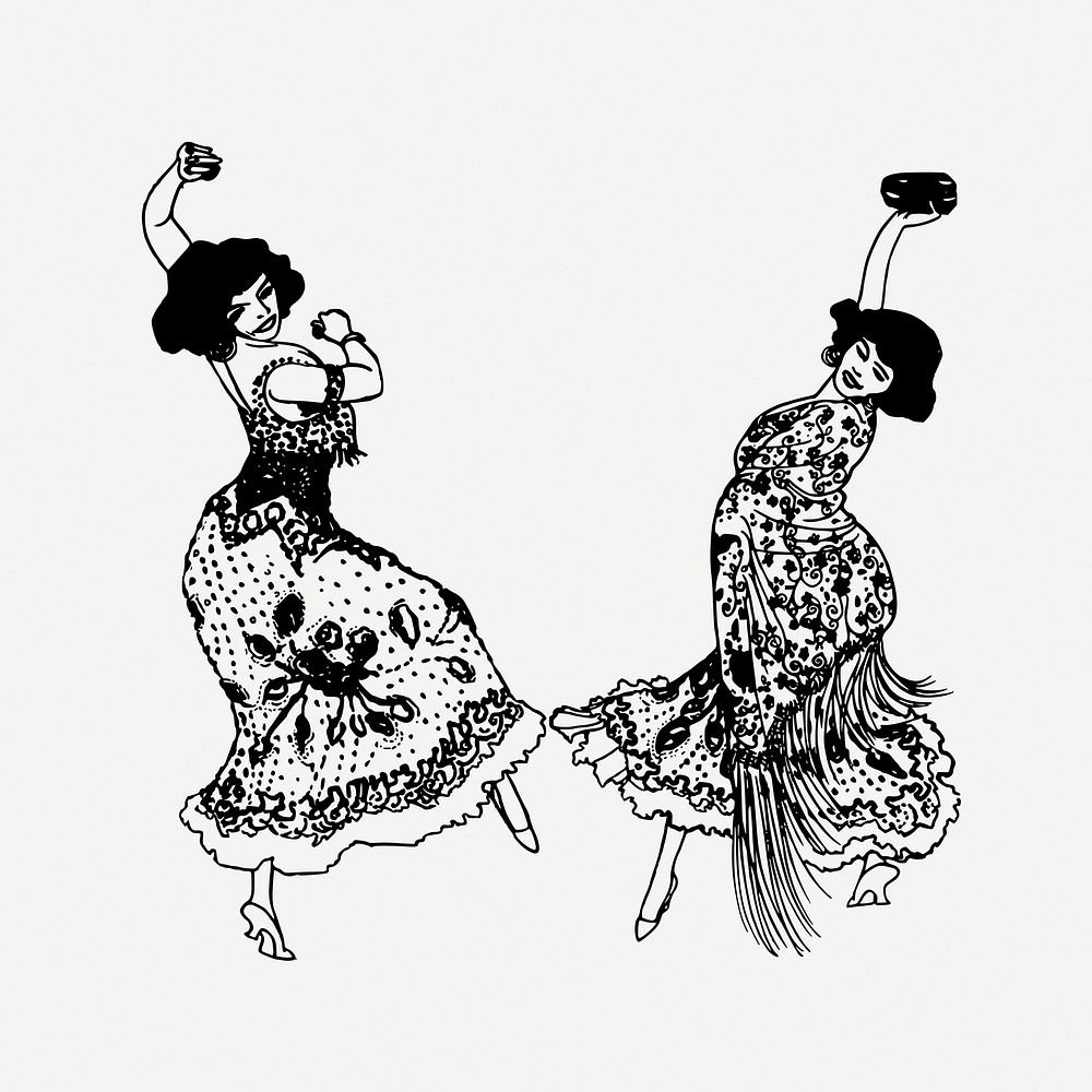 Female dancers clipart, vintage illustration psd. Free public domain CC0 image.