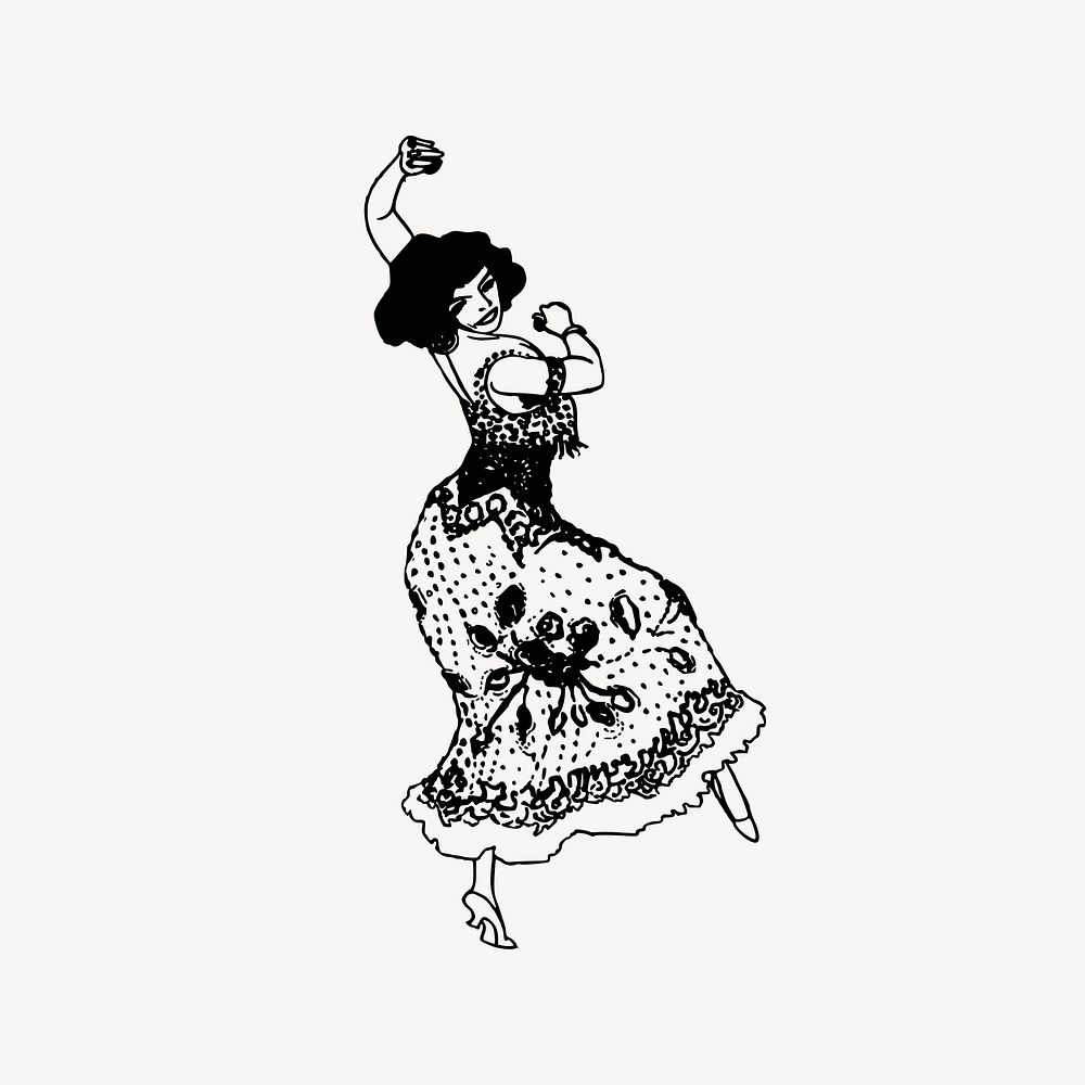 Female dancer drawing, vintage illustration vector. Free public domain CC0 image.