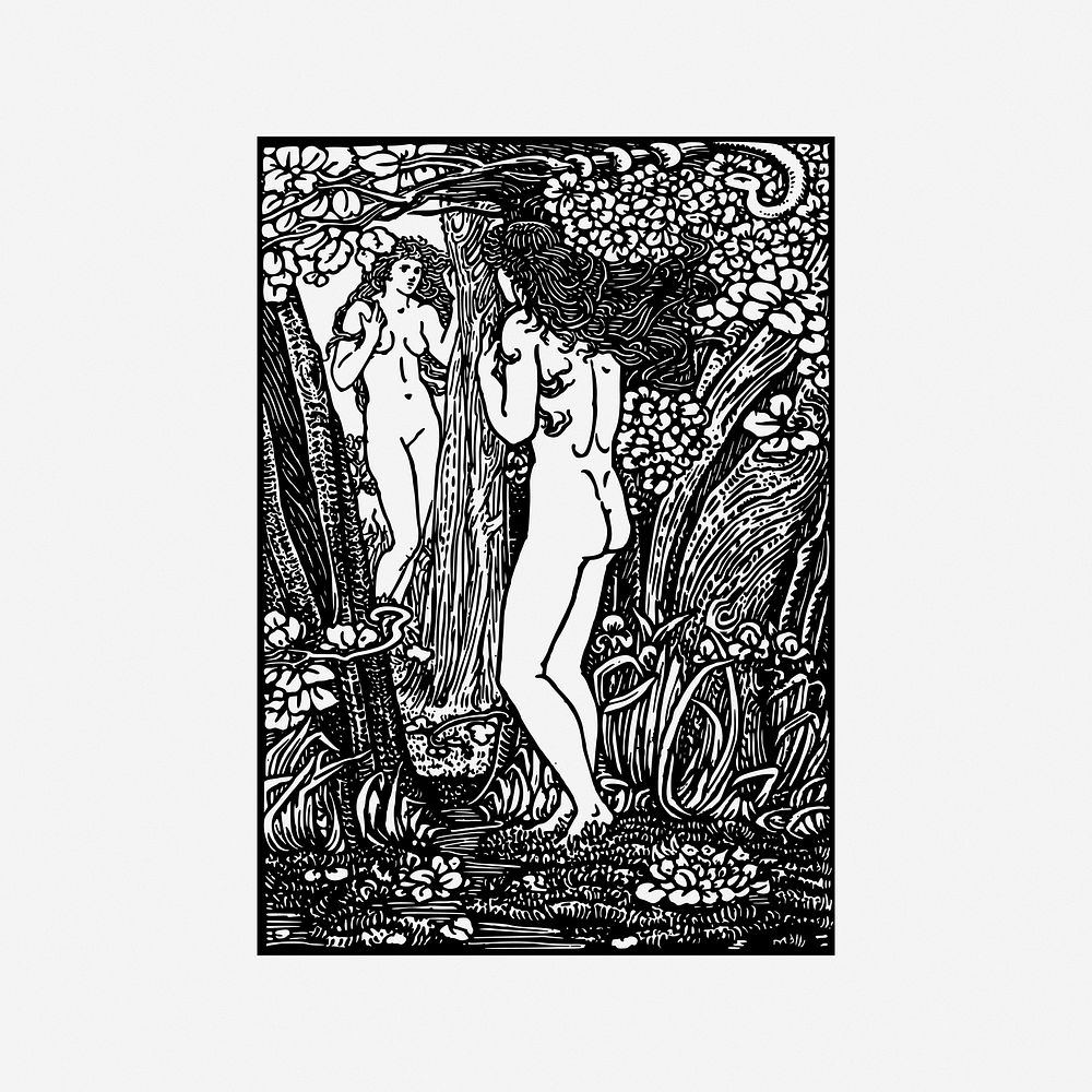 Nude woman in the woods vintage illustration. Free public domain CC0 image.
