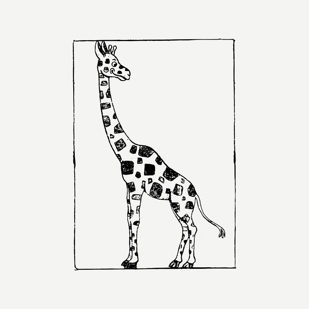 Giraffe clipart, vintage animal illustration psd. Free public domain CC0 image.