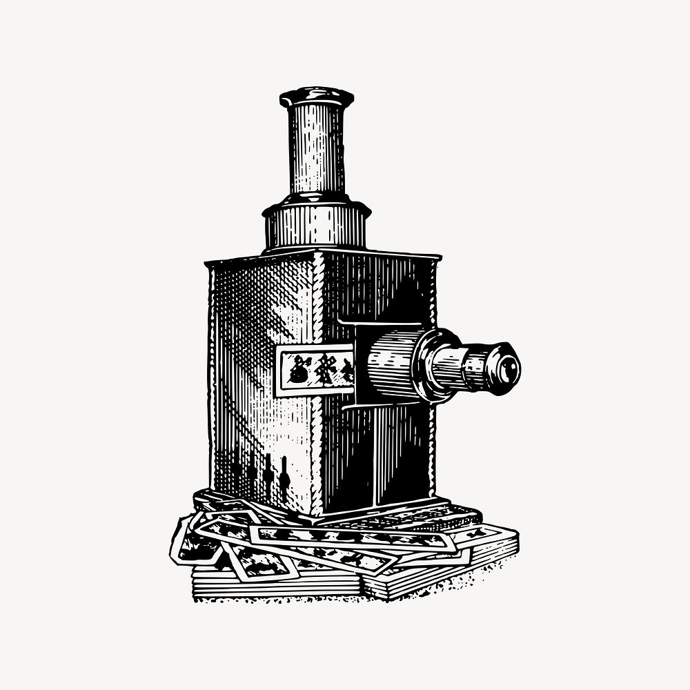 Old projector drawing, vintage object illustration vector. Free public domain CC0 image.