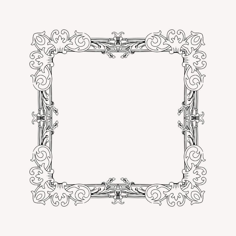 Floral ornate frame drawing, vintage illustration vector. Free public domain CC0 image.