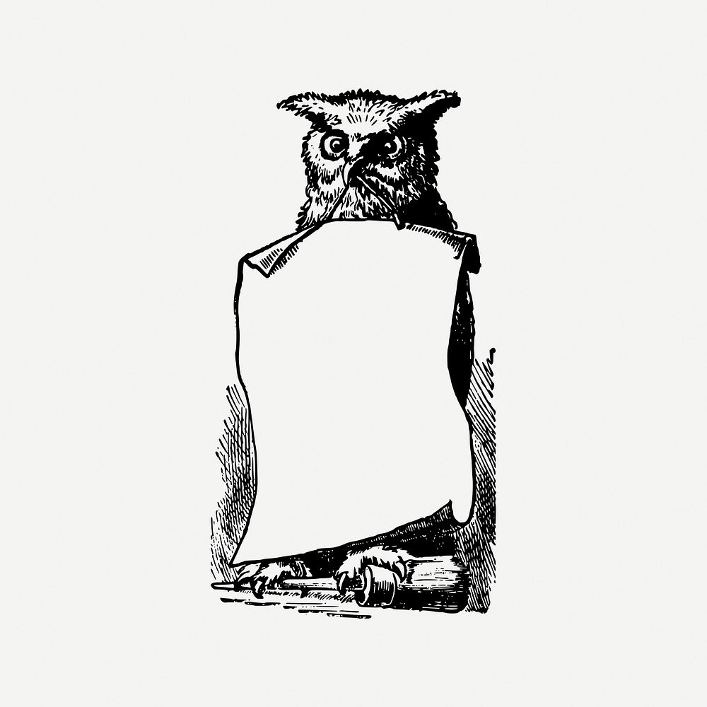 Owl of Athema frame clipart, vintage illustration psd. Free public domain CC0 image.