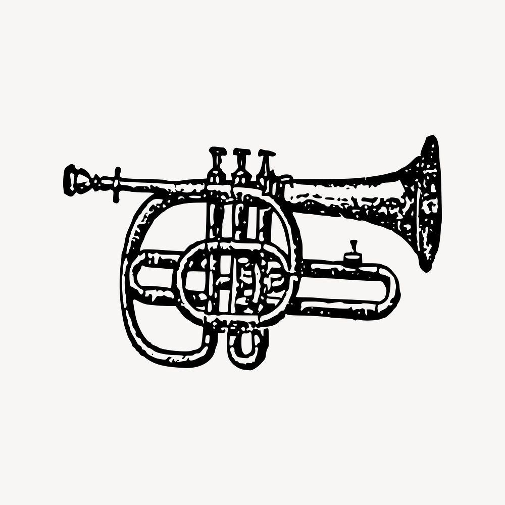 Cornet drawing, vintage music illustration vector. Free public domain CC0 image.