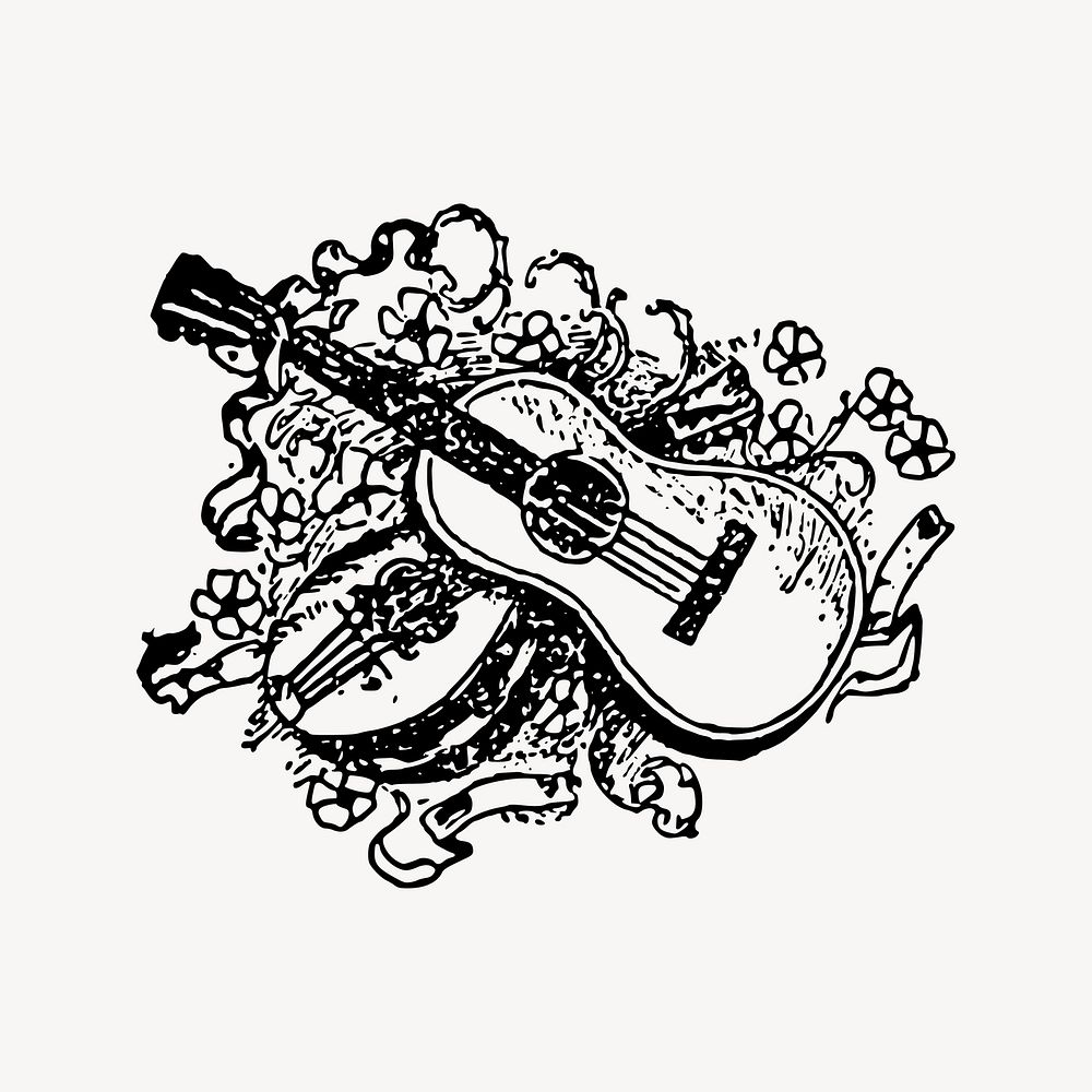 Acoustic guitars drawing, vintage music illustration vector. Free public domain CC0 image.