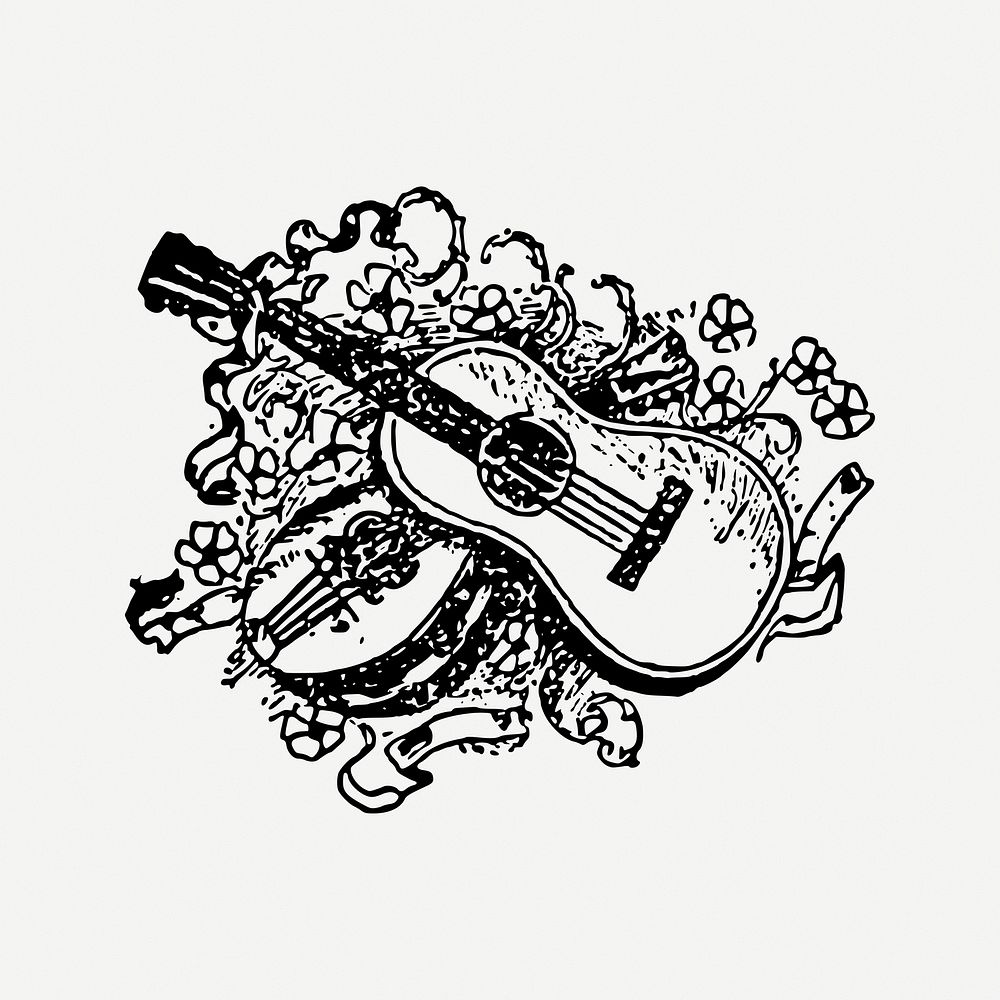 Acoustic guitars clipart, vintage music illustration psd. Free public domain CC0 image.