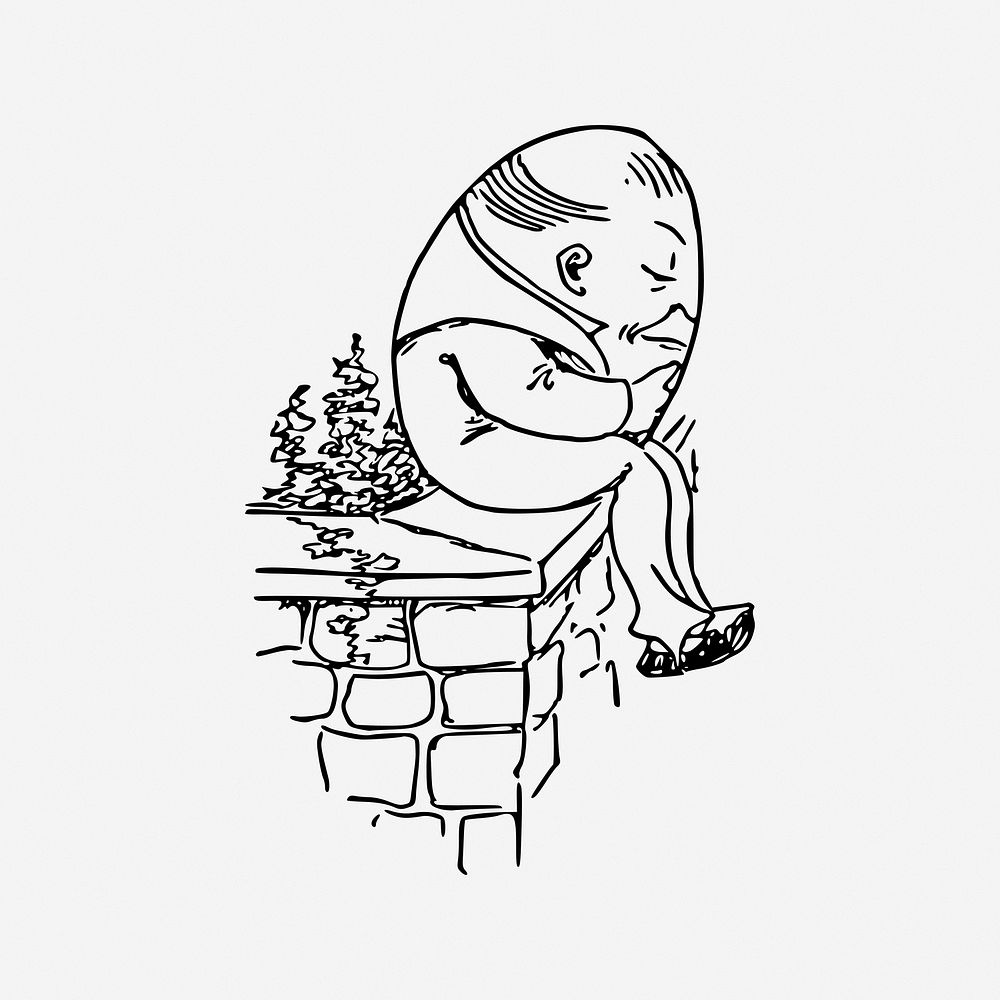 Humpty Dumpty sitting on wall vintage illustration. Free public domain CC0 image.
