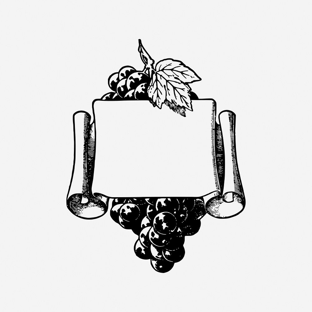 Grapes paper frame vintage illustration. Free public domain CC0 image.