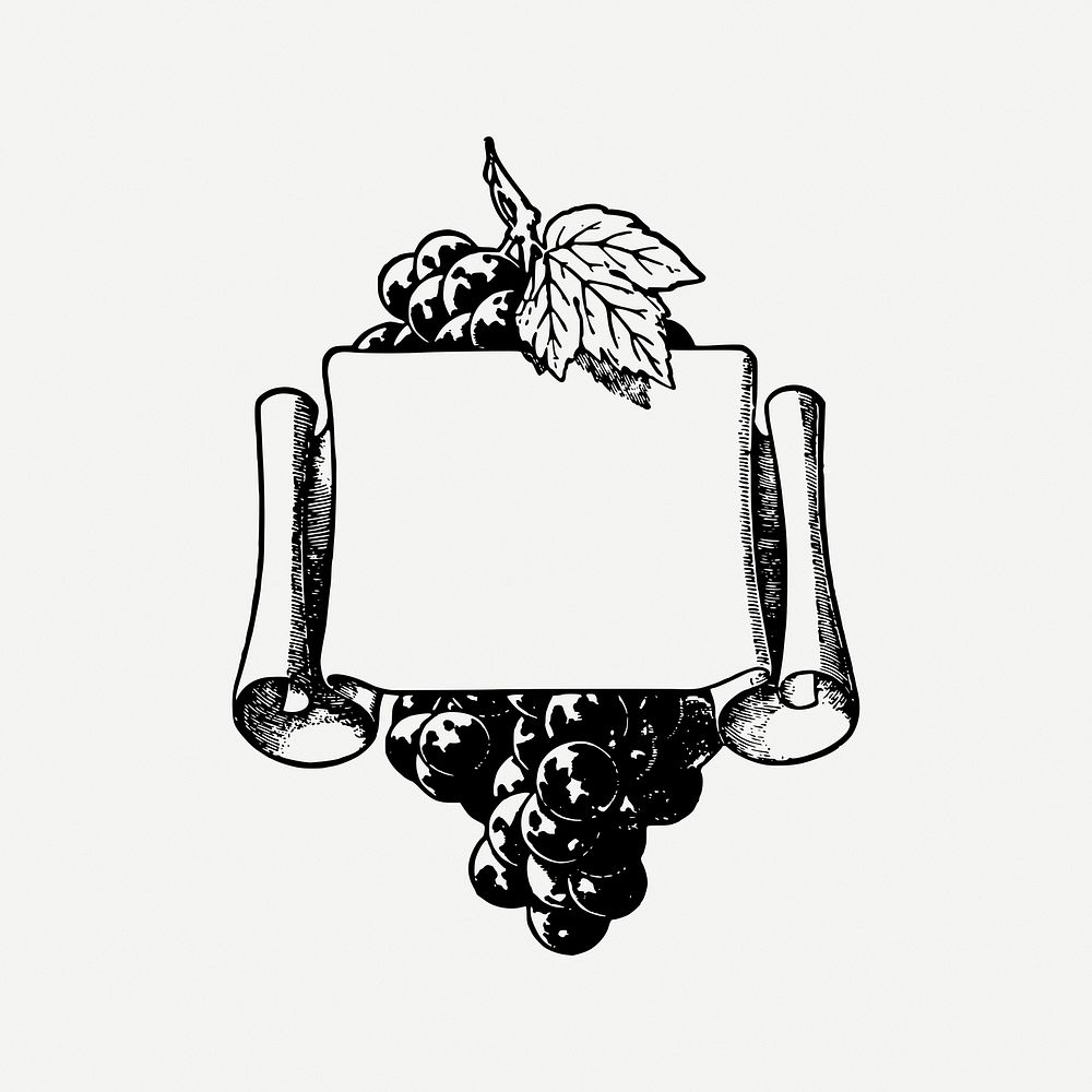 Grapes paper frame clipart, vintage illustration psd. Free public domain CC0 image.