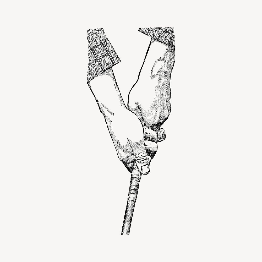 Hands holding golf club drawing, vintage illustration vector. Free public domain CC0 image.