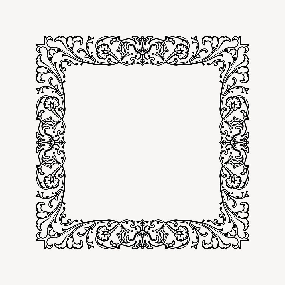 Floral ornate frame drawing, vintage illustration vector. Free public domain CC0 image.