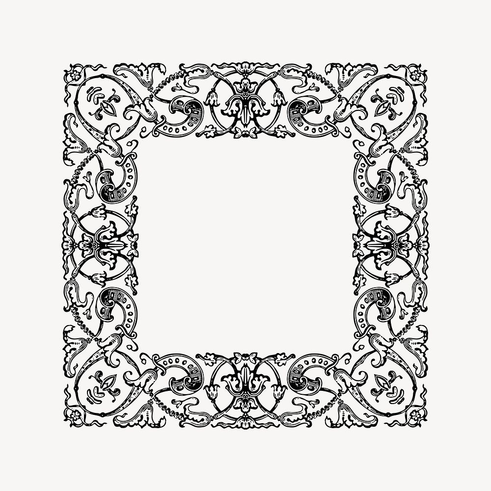 Floral ornate frame drawing, vintage illustration vector. Free public domain CC0 image.