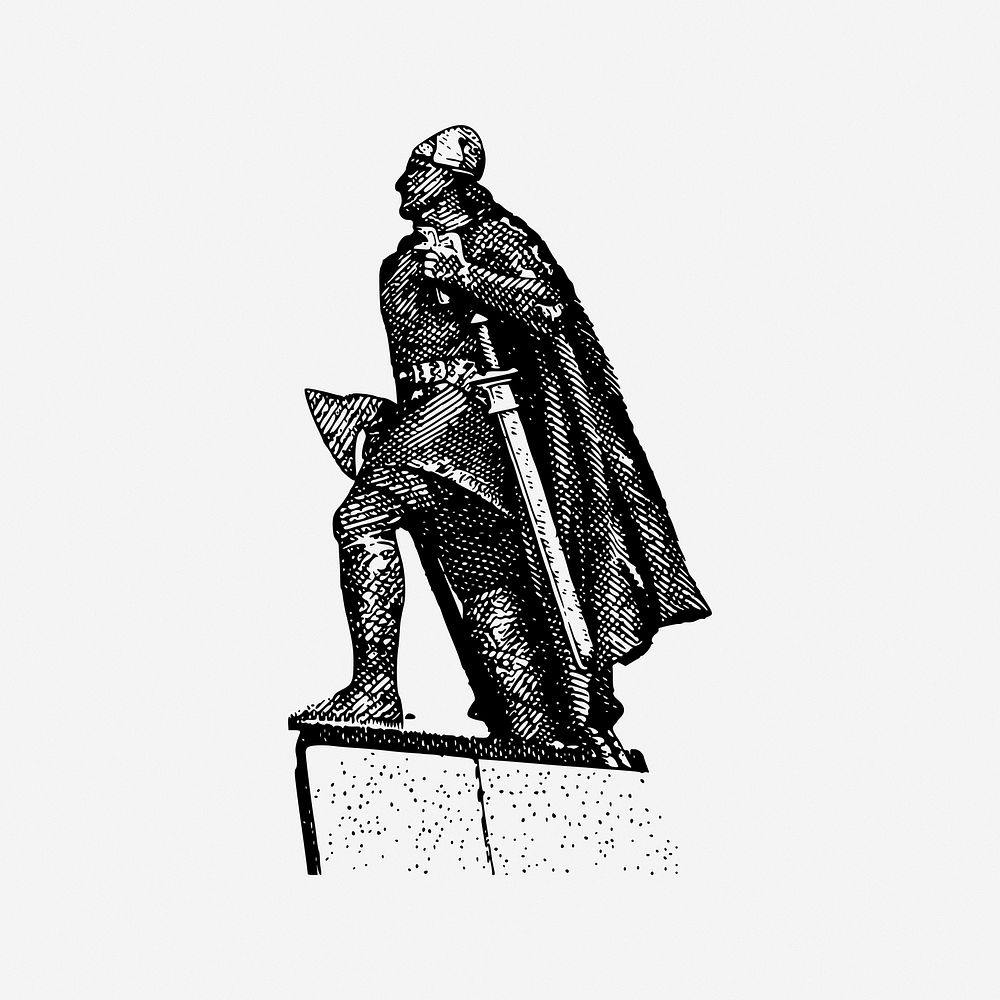 Leif Erikson statue vintage illustration. Free public domain CC0 image.
