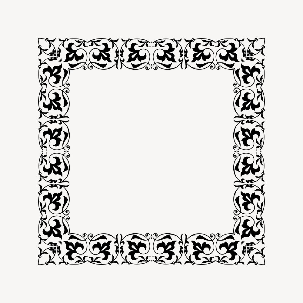 Floral ornate frame drawing, vintage illustration vector. Free public domain CC0 image.