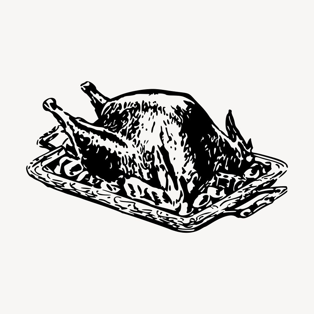 Thanksgiving turkey dinner clipart, vintage hand drawn vector. Free public domain CC0 image.