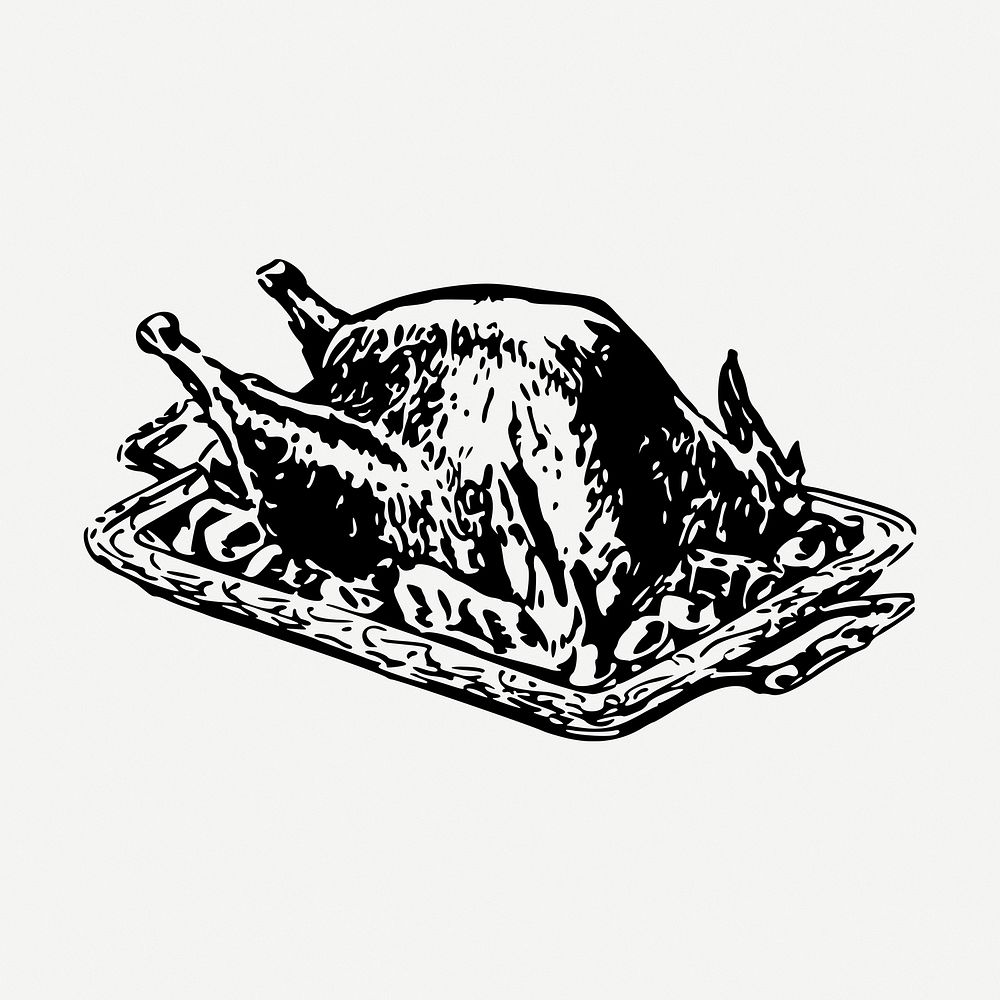 Thanksgiving turkey dinner drawing, vintage illustration psd. Free public domain CC0 image.