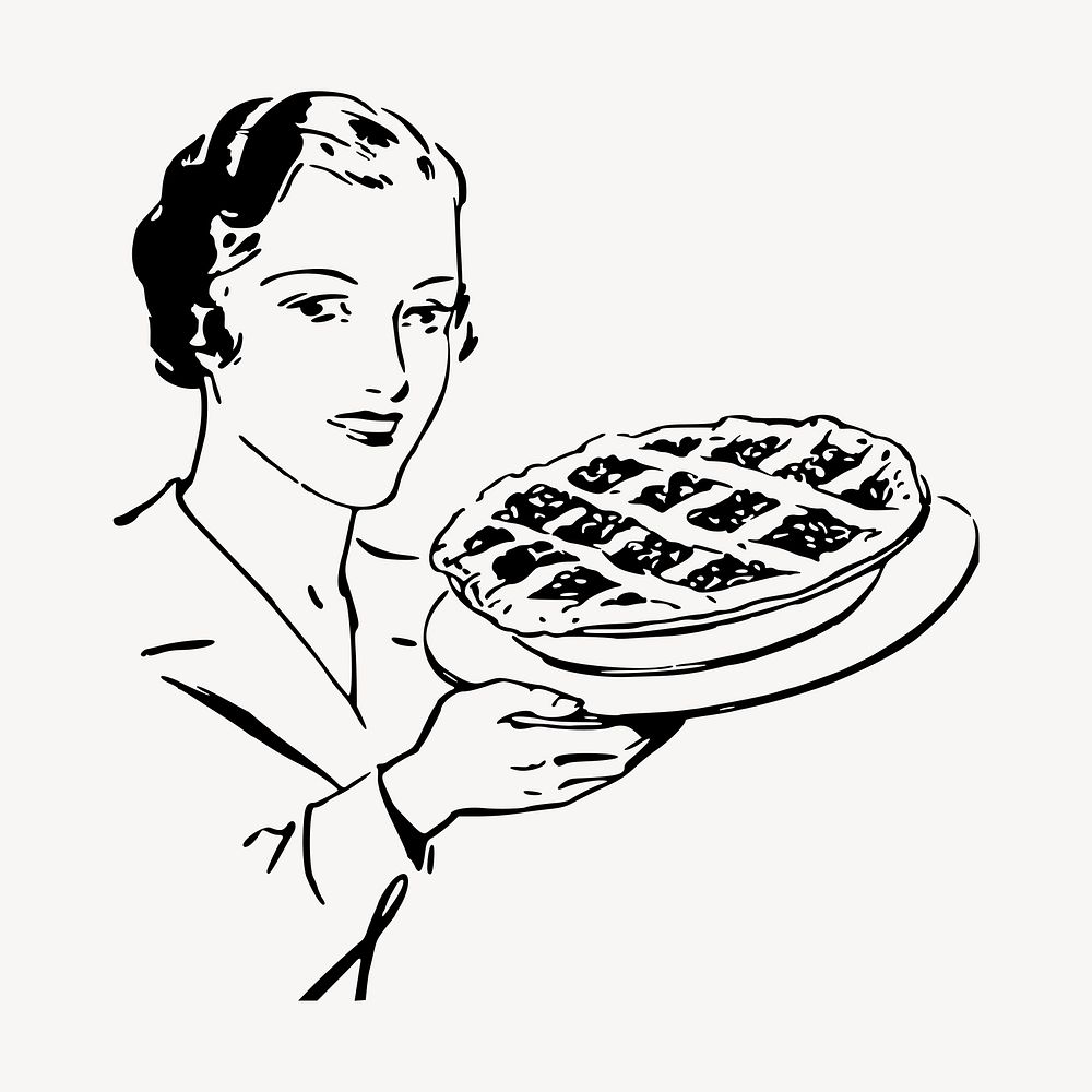 Retro cherry pie clipart, hand drawn vector. Free public domain CC0 image.