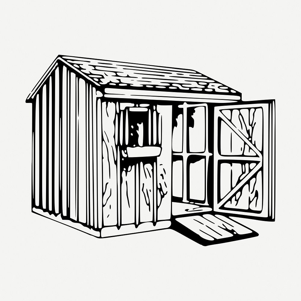 Wooden shed drawing, vintage illustration psd. Free public domain CC0 image.