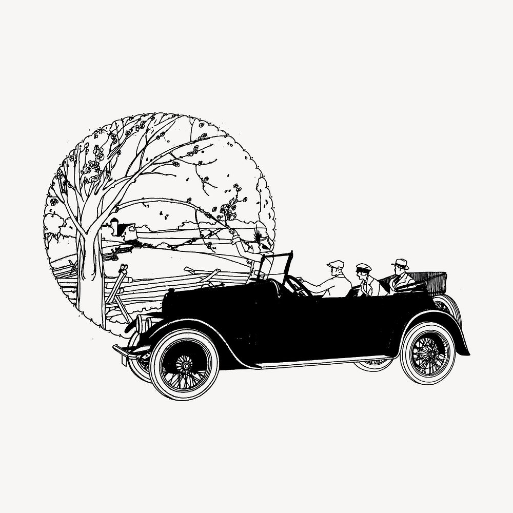 Classic car clipart, vintage hand drawn vector. Free public domain CC0 image.