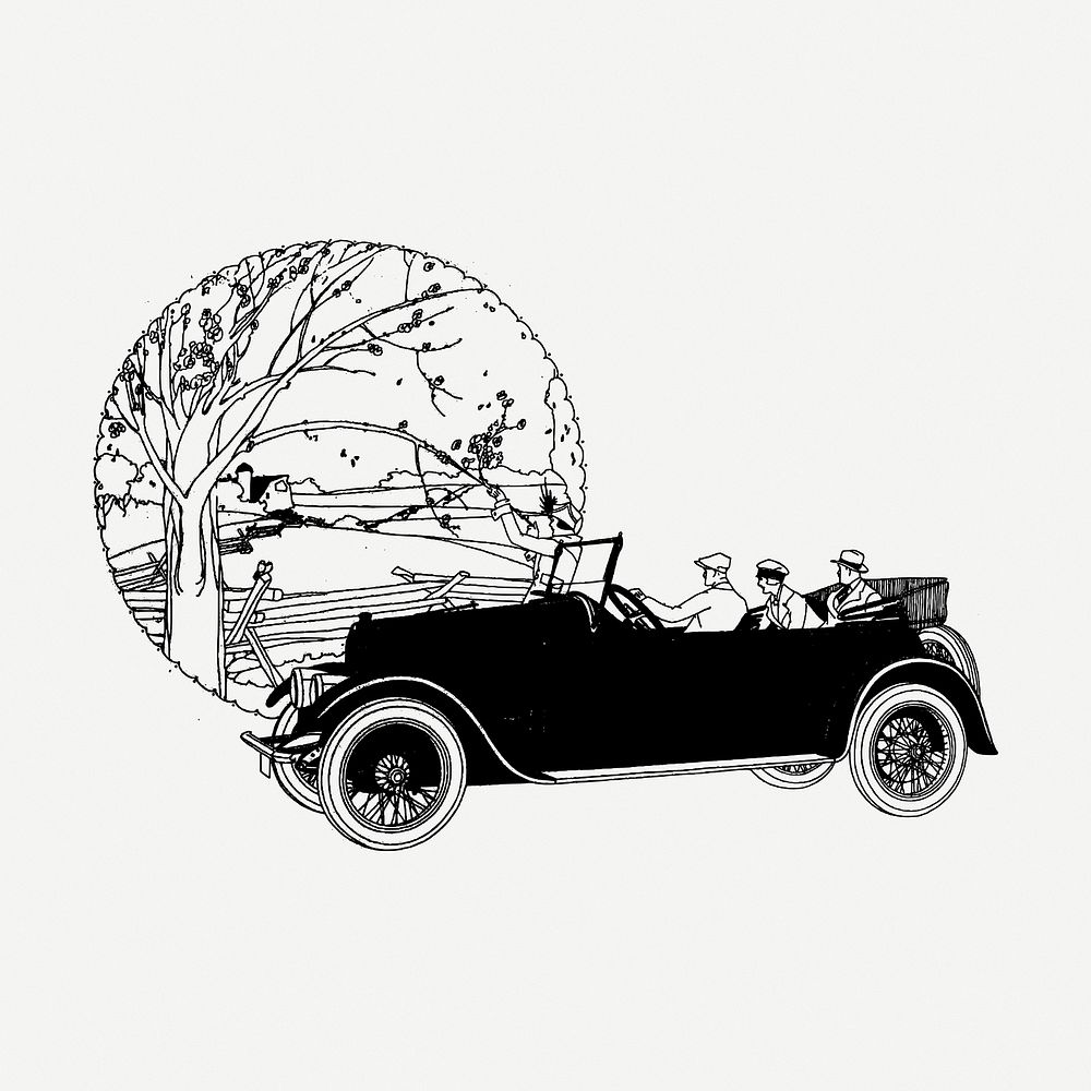 Classic car drawing, vintage illustration psd. Free public domain CC0 image.